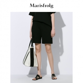 【商场同款】玛丝菲尔女装2021夏季新款黑色休闲裤时尚直筒短裤子