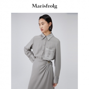 【商场同款】玛丝菲尔女装秋季新款浅灰色衬衫A1BW32119