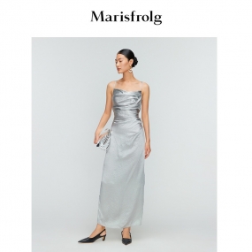 【日本进口二醋酸面料】玛丝菲尔22春夏新款高级感银色礼服连衣裙