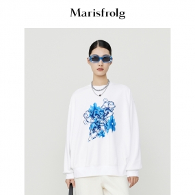 【进口澳洲长绒棉】玛丝菲尔2022秋季新款白色艺术花卉手稿卫衣