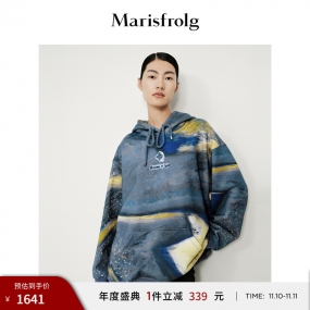 【曹雨西联名款】玛丝菲尔2022年冬季新款深蓝色宽松套头卫衣