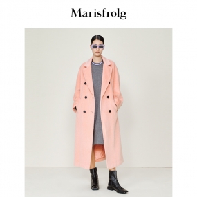 【收腰羊毛大衣】玛丝菲尔秋冬新款粉红色羊毛收腰长款毛呢外套