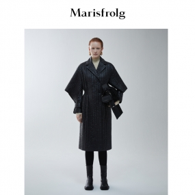 【设计感】玛丝菲尔冬季新款黑色斗篷袖羽绒服外套轻薄长款