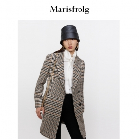 【新品首发】玛丝菲尔毛呢外套女冬季新款羊毛千鸟格呢子大衣