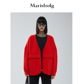 【空气感羊毛】玛丝菲尔秋冬新款红色气质减龄羊毛针织衫开衫外套