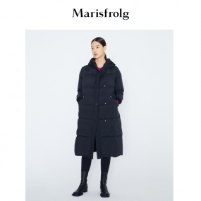 【商场同款】玛丝菲尔女装冬季经典黑色连帽羽绒服保暖外套