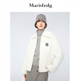 【大翻领外套】玛丝菲尔冬季新款钟乳白时尚休闲环保皮草短外套