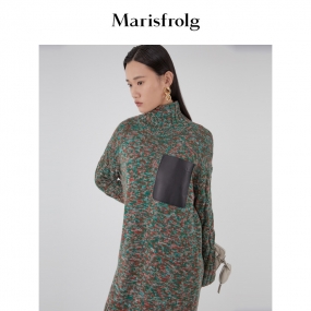 Marisfrolg/玛丝菲尔针织连衣裙冬季新长袖中长款高领毛衣裙
