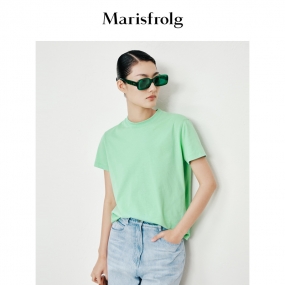 【环保针织面料】玛丝菲尔23夏季新款绿色圆领棉质短袖T恤上衣