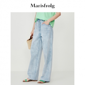 【艺术家联名】玛丝菲尔牛仔裤夏季新款口袋刺绣水洗复古直筒裤女