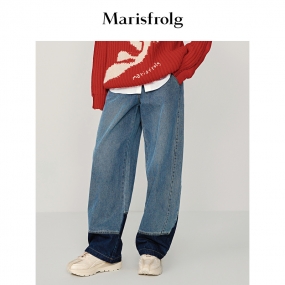 【复古直筒阔腿裤】玛丝菲尔23春装新款小众设计高腰老爹牛仔裤