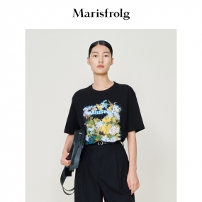 【艺术家联名】玛丝菲尔夏新款时尚植物花卉图案印花T恤女