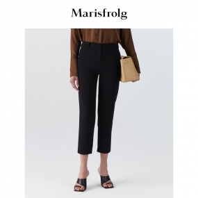Marisfrolg玛丝菲尔女装2021年夏季新款高腰显瘦九分裤黑色休闲裤