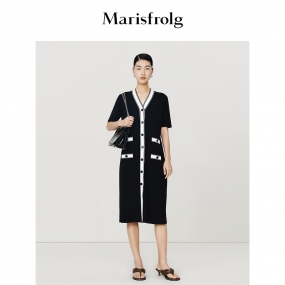 【商场同款】玛丝菲尔2023年夏季新款黑白撞色休闲针织连衣裙女