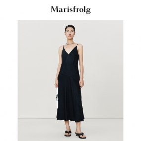【新能量黑裙】玛丝菲尔2023年夏季新款黑色醋纤肌理感吊带连衣裙