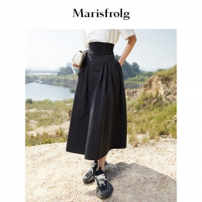 【时尚潮流系列】玛丝菲尔裙子春款23年新款黑色高腰A字半身裙