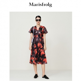 【免烫系列】玛丝菲尔23夏季新款气质轻薄高腰显瘦自然花稿连衣裙
