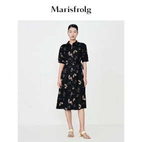 【设计感小众】玛丝菲尔a字连衣裙23夏季新款黑色短袖衬衫裙女