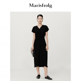 【新能量黑裙】玛丝菲尔女装2023年春装新款法式收腰赫本风连衣裙