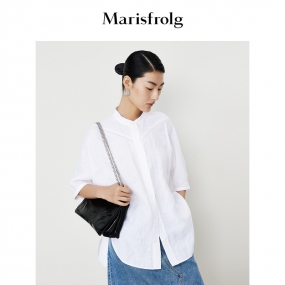 【免烫系列】玛丝菲尔2023年夏季新款女装亚麻抗皱休闲白色衬衫女