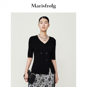 【职场干练系列】玛丝菲尔23夏季新款黑色V领设计感上衣女