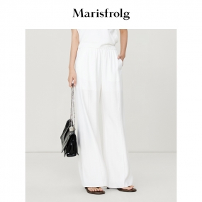 【商场同款】玛丝菲尔2023年夏季新款醋纤运动风白色直筒休闲裤