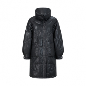 【商场同款】玛丝菲尔冬季新款黑色立领绵羊皮羽绒服外套