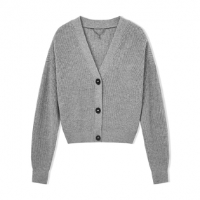 【商场同款】玛丝菲尔春季新款灰色轻薄款羊毛时尚针织开衫外套
