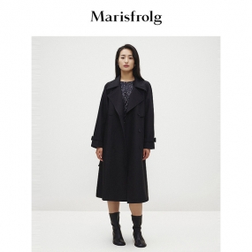 【商场同款】玛丝菲尔2024春季新款黑色中长款修身风衣外套女