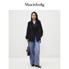 【商场同款】玛丝菲尔2024春季新款黑色短款小个子风衣外套女