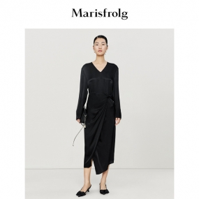 【新能量黑裙】玛丝菲尔春季新款围裹式不规则茶歇连衣裙