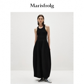【商场同款】玛丝菲尔2024春季新款黑色长款无袖法式针织连衣裙